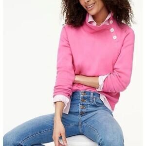 J. Crew Wide Button Collar Pullover Sweater Cloudspun Fleece Pink AC689 Size M